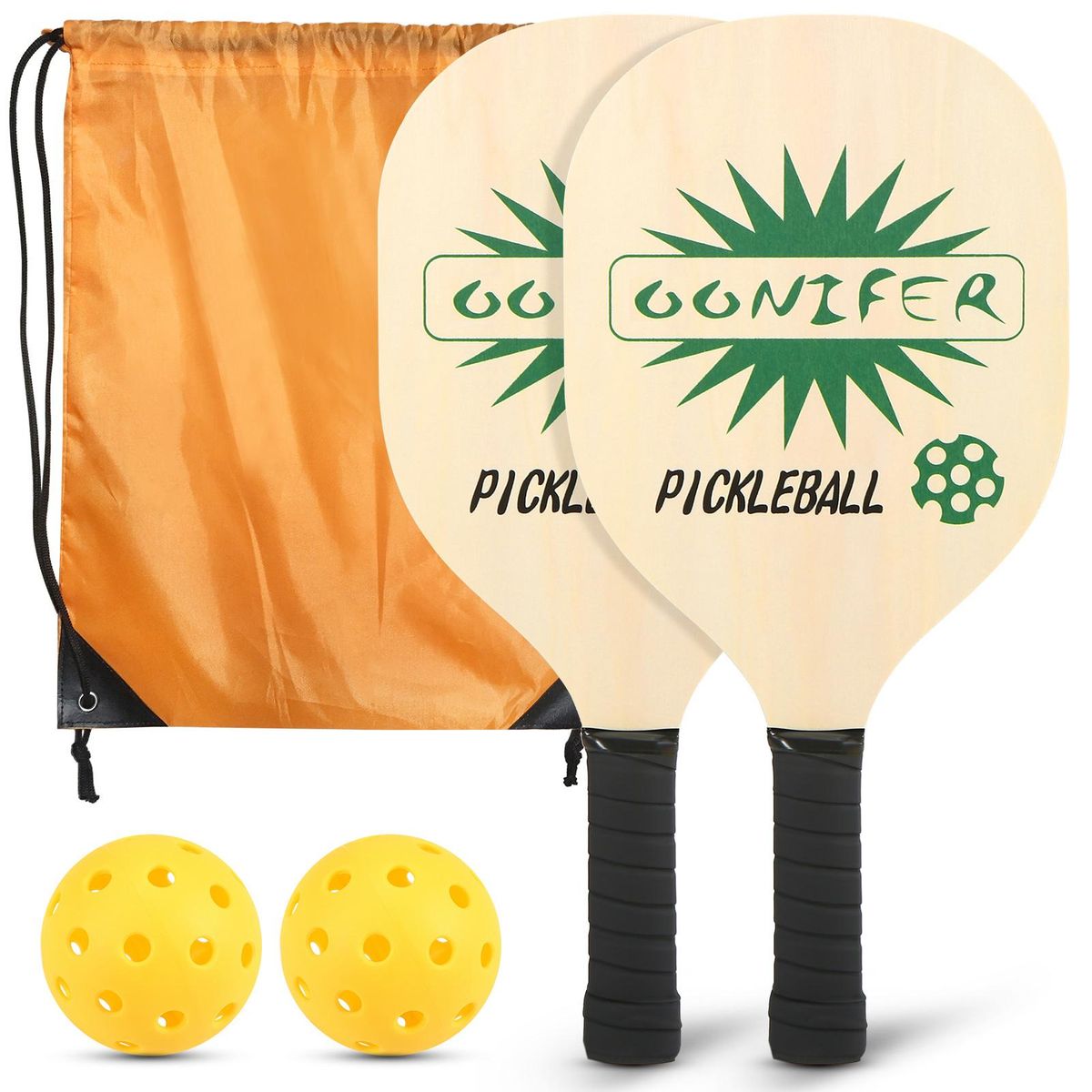 Wood Pickleball Paddle Set Light Weight Pickleball Paddles with Carry Bag Pickleball Rackets with Ergonomic Cushion Grip  2 Pickleball Paddles and 2 Balls
