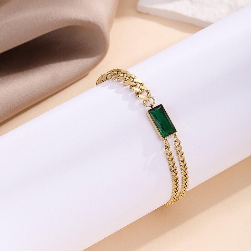 New Classic Geometric Rectangle Green Crystal Bracelets Girls Casual Accessories Bracelets Woman Fashion 2023 Pulseras