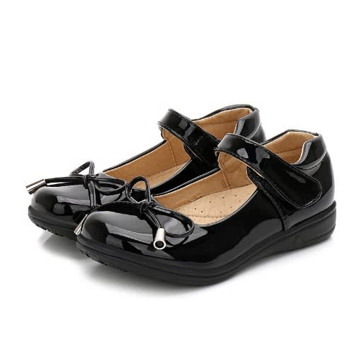 Patent Bow School Shoes For Girls - Black