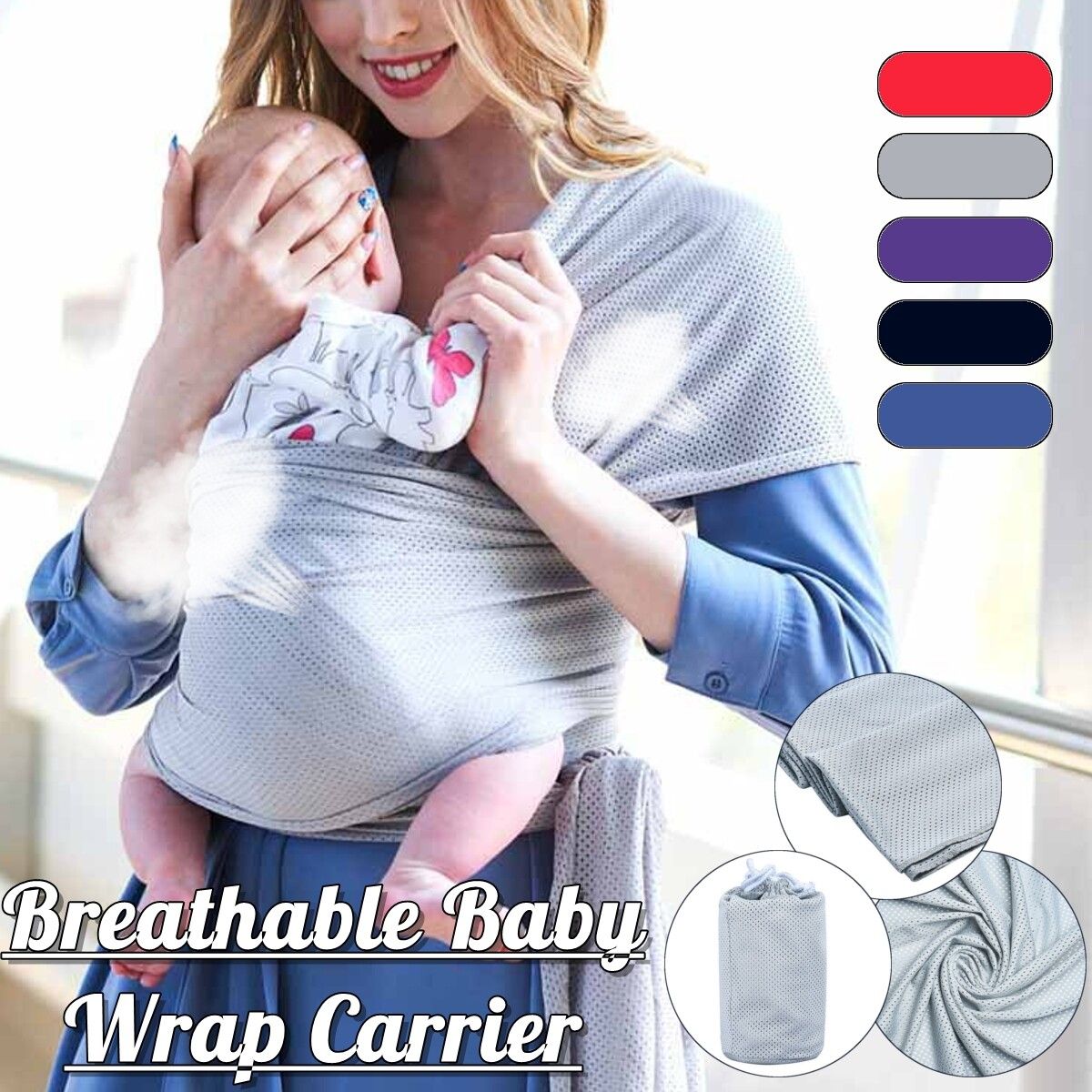 5M Ergonomic Baby Wrap Carrier Portable Infant Newborn Carrying Belt Black