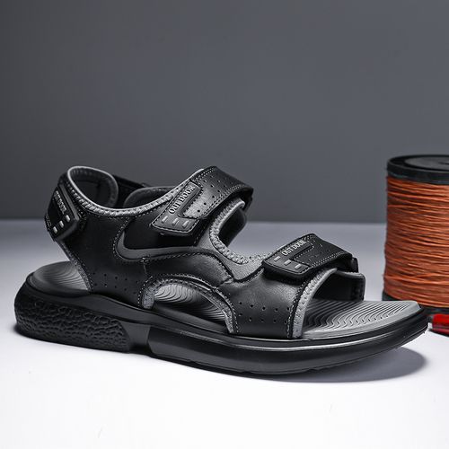 Luxury Retro Men's Shoes Full Grain Cow Leather Sandals For Men Size 45 46 Top Quality Summer Climbing Mountain Trekking Sandals Non-slip Wear-resistant Outdoor Walking Shoes Male Handmade Cowhide Beach Sandals Black