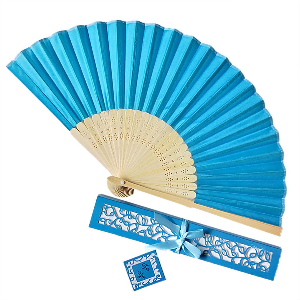 Decor Gift Fan Couple Color Folding Pc Tray Wedding Gift 1 Fan Gift Color Home Bamboo June25 Solid Silk Box Cartoon Solid Fan