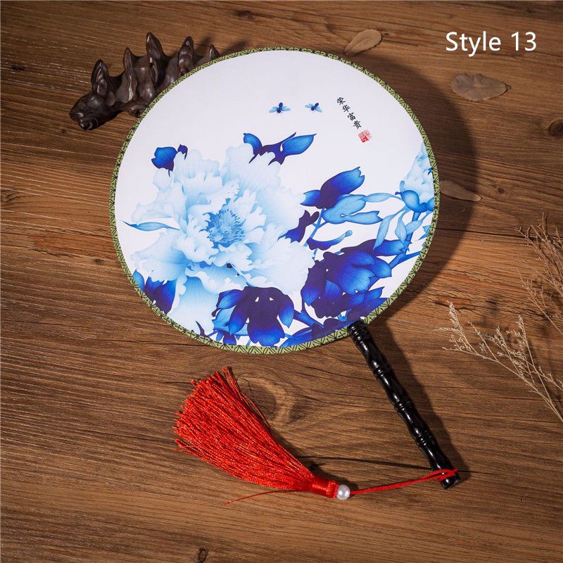 Flower Handheld Chinese Side Styles Circular Style Both Tassel Round Pendant With Fan Printed Silk Classical Dancing Female 28