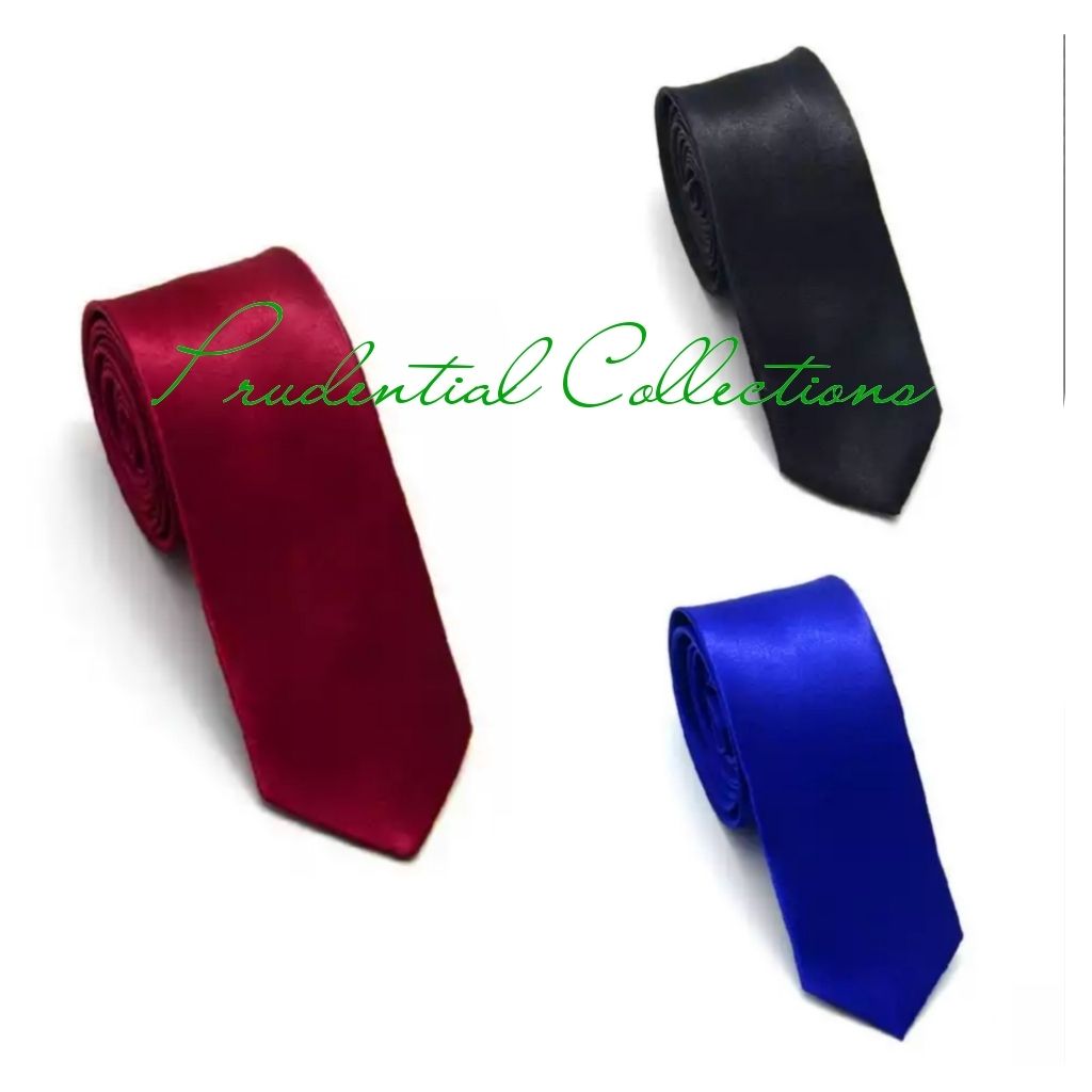3pces Slim Necktie - Blue + Black + Wine Colors