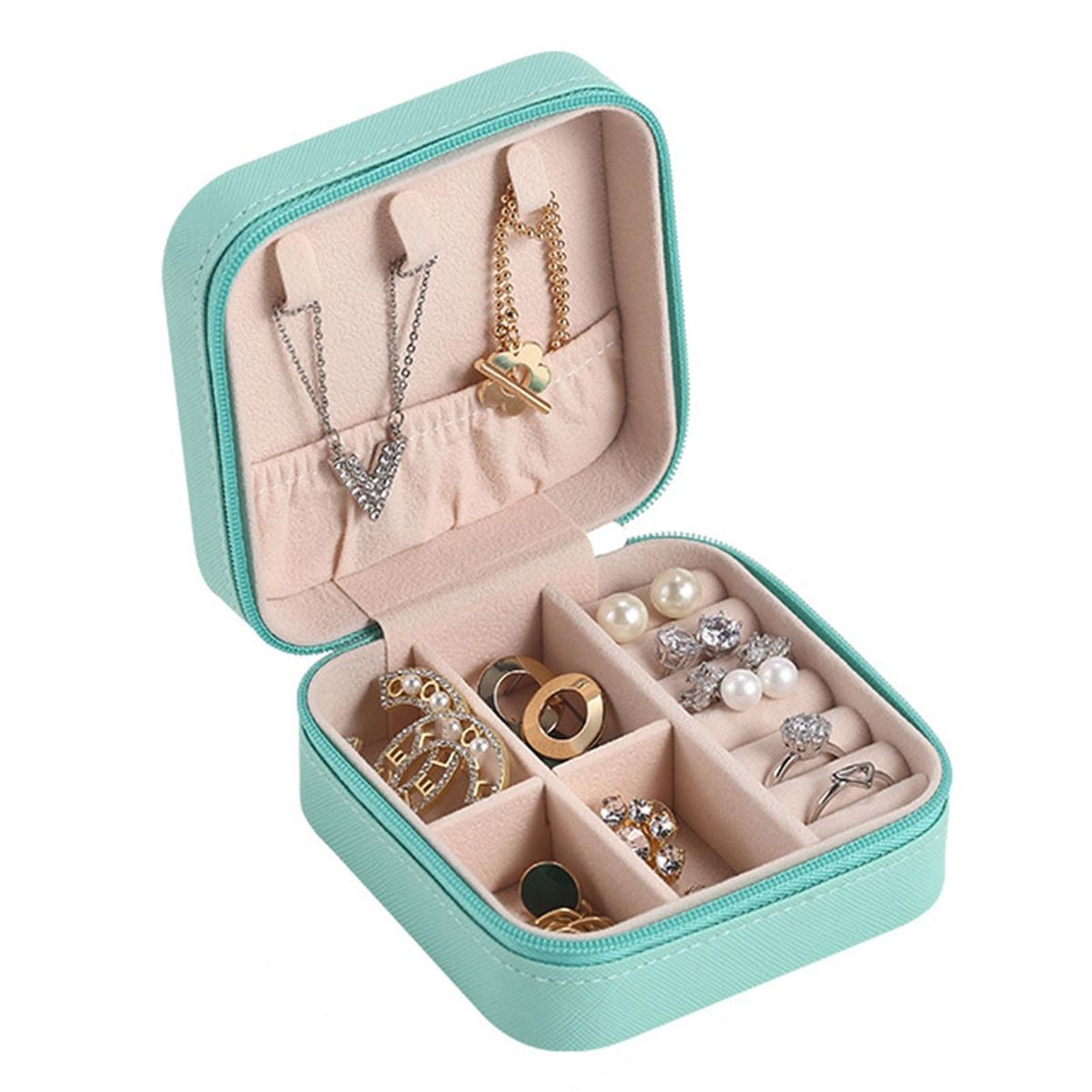 Jewelry Storage Holder Outdoor Travel Earrings Necklace Storage Case Mint Green
