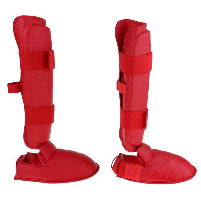 Taekwondo Karate MMA Shin Instep Guard Leg Foot Protector Pad L   Red