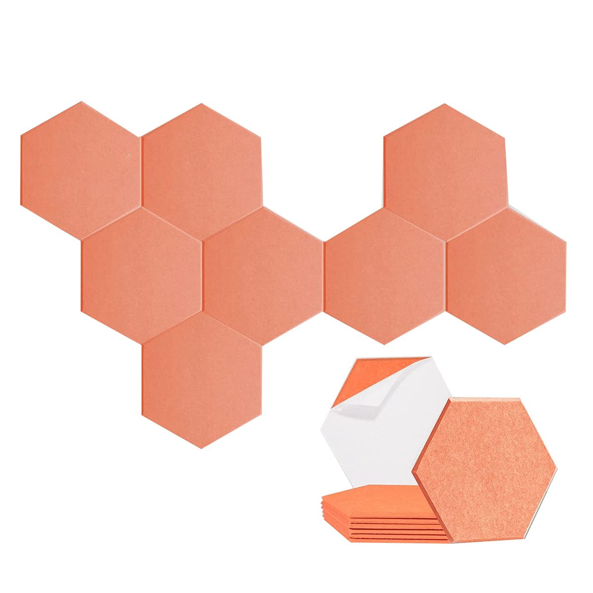8 Pack Self-Adhesive Hexagonal Acoustic PanelSound Absorbing Panel for StudiosRecording StudiosOfficesOrange