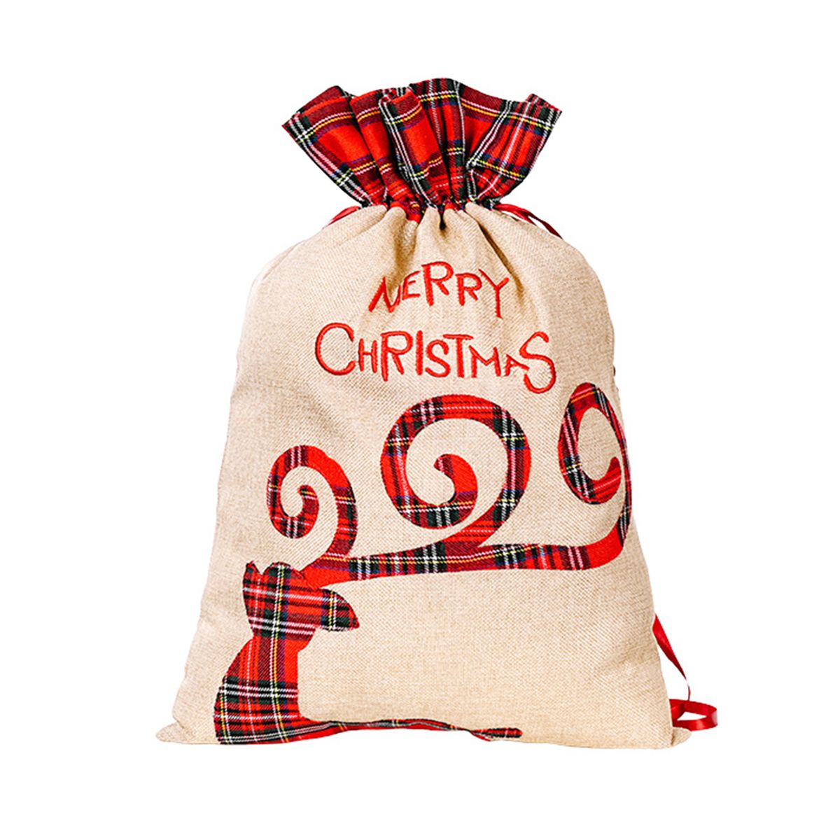 Christmas Candy Gift Bag With Drawstring Elk Pattern