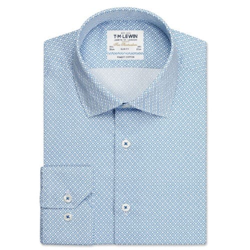 Gyroscopic Print Slim Fit  Single Cuff Shirt - Blue