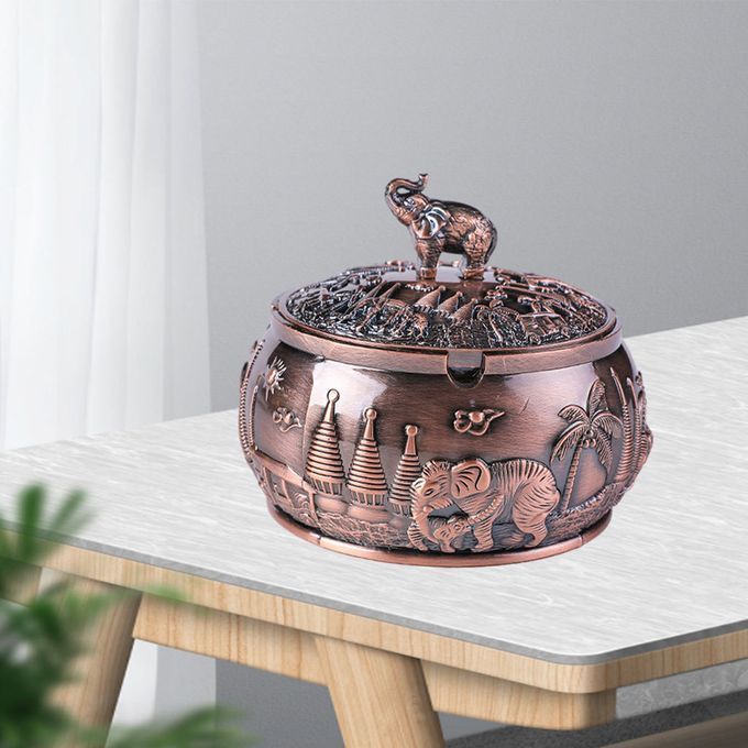Decorative  Ashtray Windproof Alloy  Red Bronze Elephant