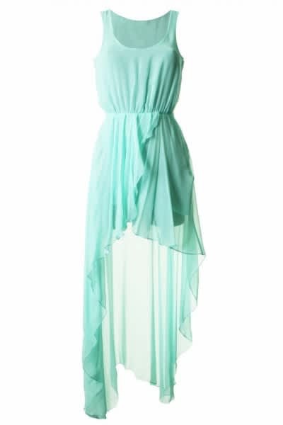 Women Sleeveless Long Chiffon Dress - Mint Green