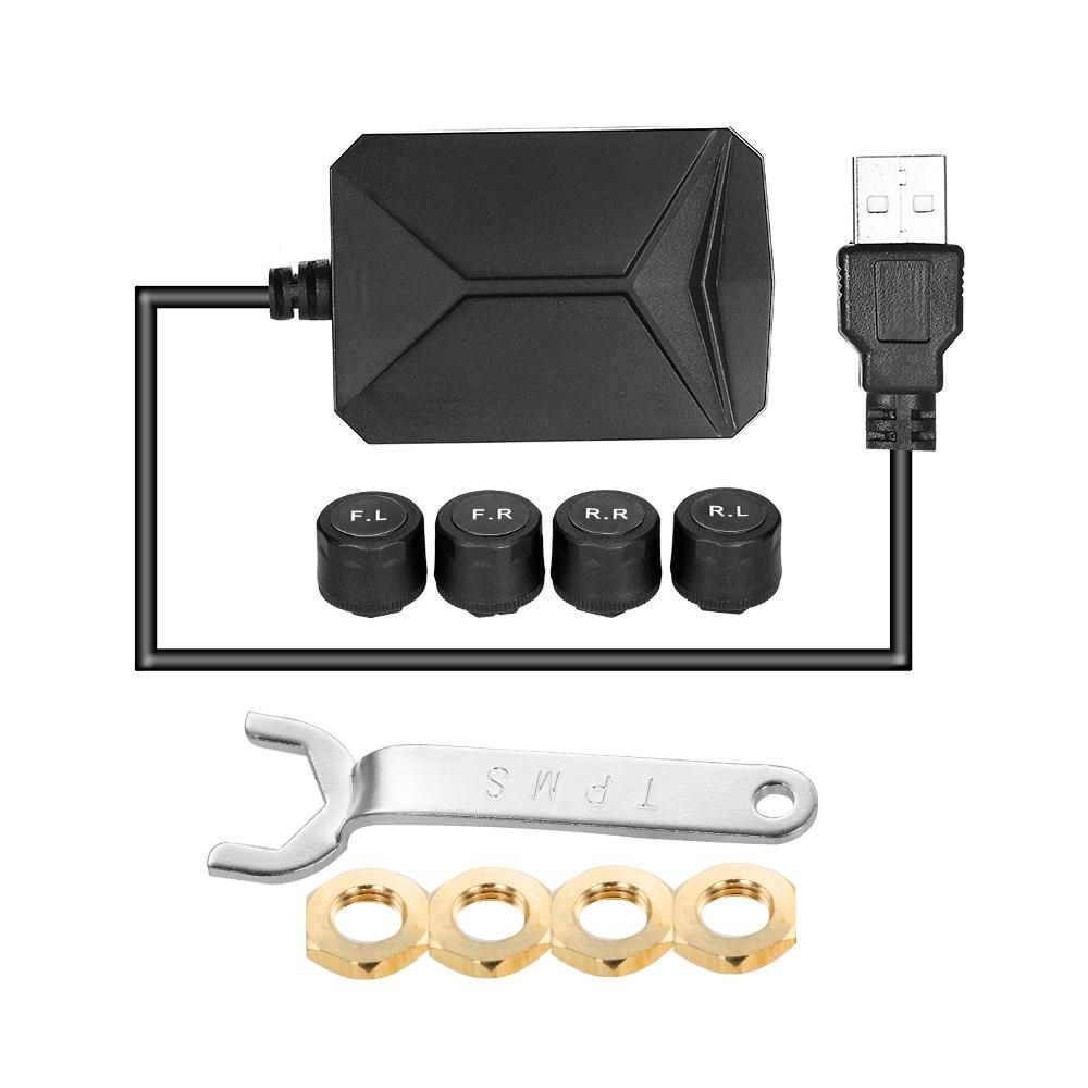 Tire Pressure Monitoring System For Android Navigation with 4 External Sensors Real-time Display 4 Tires' Pressure & Temperature