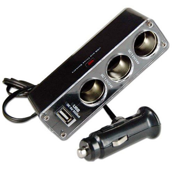 3 WAY MULTI SOCKET CAR CIGARETTE LIGHTER SPLITTER USB PLUG