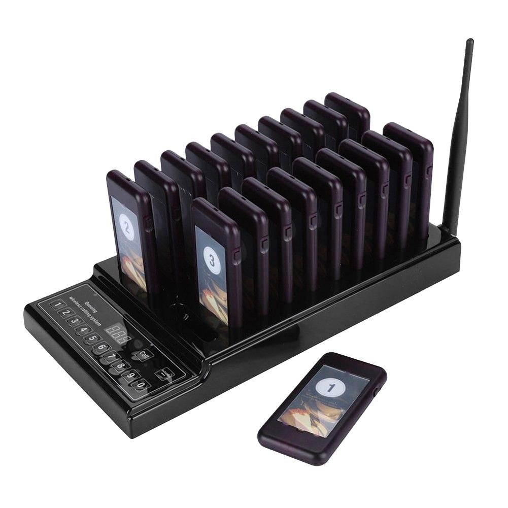 Restaurant Pager Wireless Waiter Calling System 20 Channel for Restaurant Coffee Shop Food Court Queuing System-EU Plug
