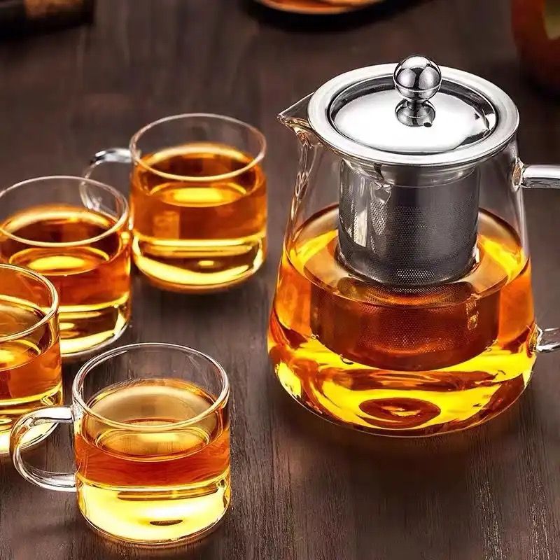 900ML Glass Tea Pot With 4 Cup Set.