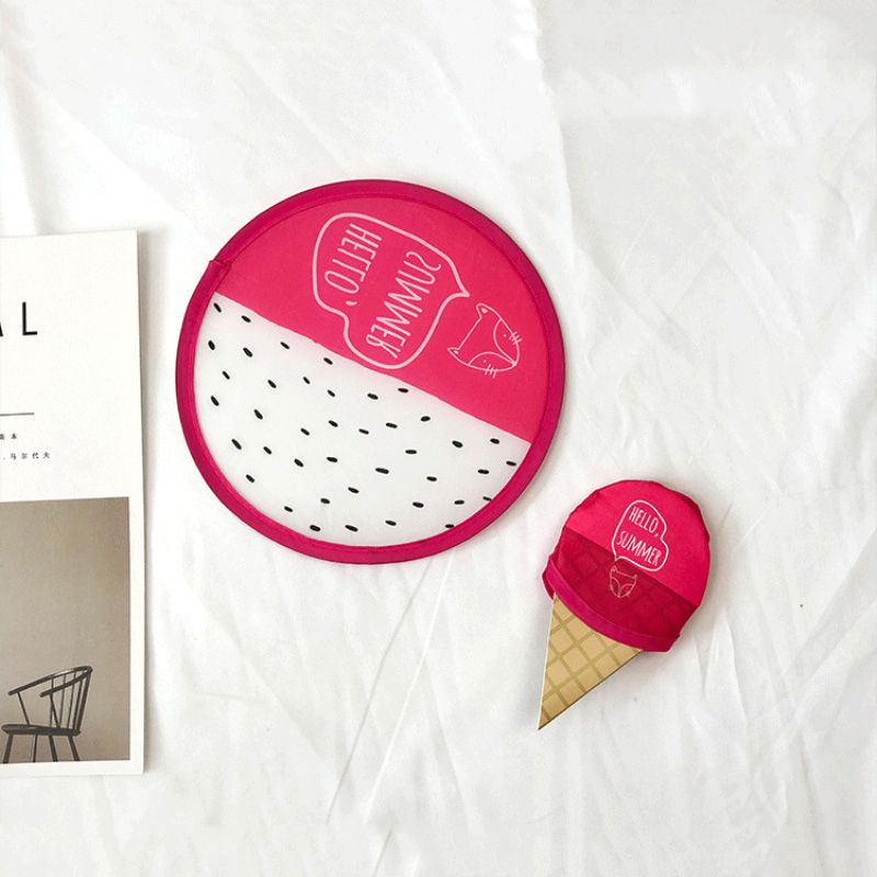 Summer Portable Cartoon Creative Fans Round Party Nylon Fan Fans Hand Cool Fan Summer Gift Hand Hand Mini Folding Disk Fan 1PC