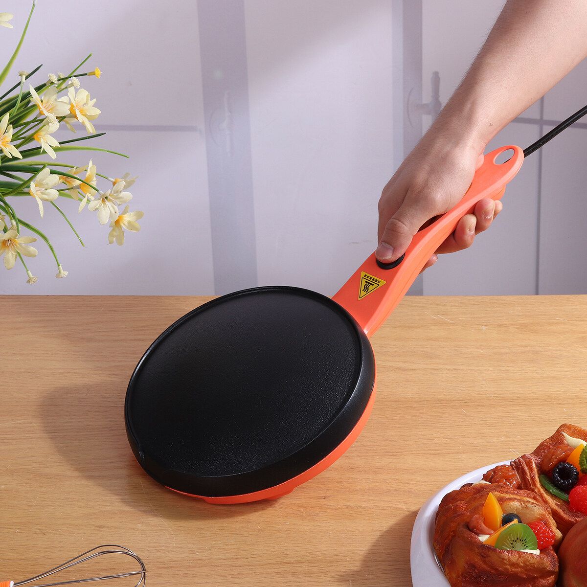 18cm 220V Electric Crepe Maker Non Stick Baking Pancake Fry Griddle Machine Kitchen Small Kitchen Appliances Set 2