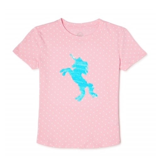 Girls Sequin Embellished Unicorn Polka Dot T-shirt Top