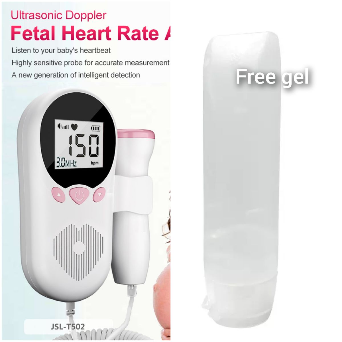 3.0MHZ Doppler Fetal Baby Heartbeat Monitor +Free Gel