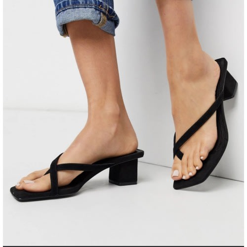 Ladies Mid Block Heel Slippers - Black