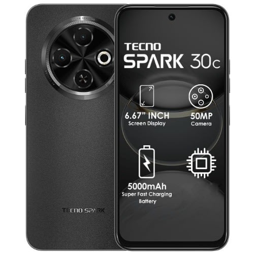 Spark 30C - 6.67" - 6+6GB RAM - 128GB ROM - 4G LTE - Dual SIM - Fingerprint - 5000mAh - Black