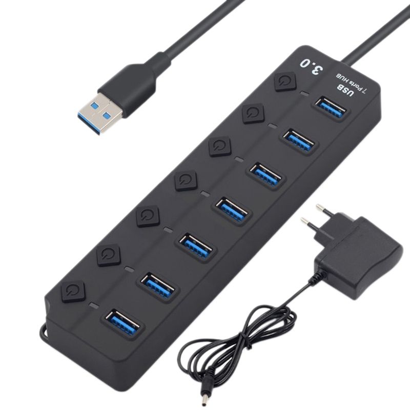 7 Port USB Hub 3.0 High Speed 5GBPS Multi USB Splitter On