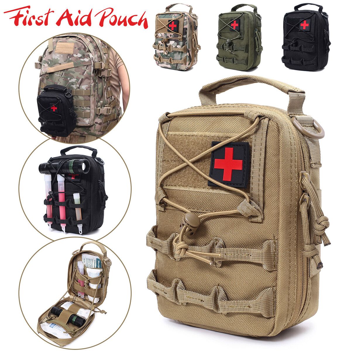 First Aid Pouch 1000D Kit Bag Molle Pouch Outdoor Emergency Brown