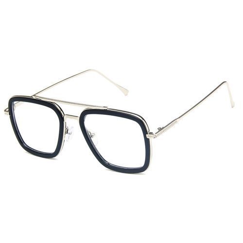 Square Sunglasses Fashion Mens Anti-UV Glasses Silver Frame White Lens