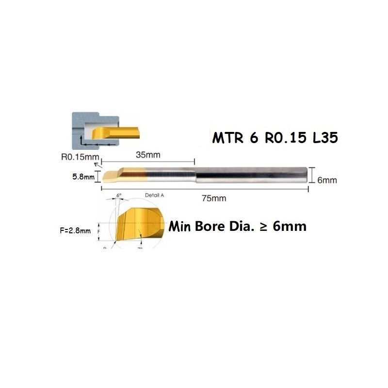 MTR 6 R0.15 L35 Lathe Turning Tool Tiny Boring Bar