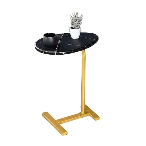 Minimalist Side Stool With Gold Metal Base - Black