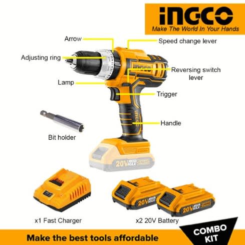Ingco Lithium-ion Impact Drill & Cordless Hand Blender 2 Pcs Combo Kit Cosli22112
