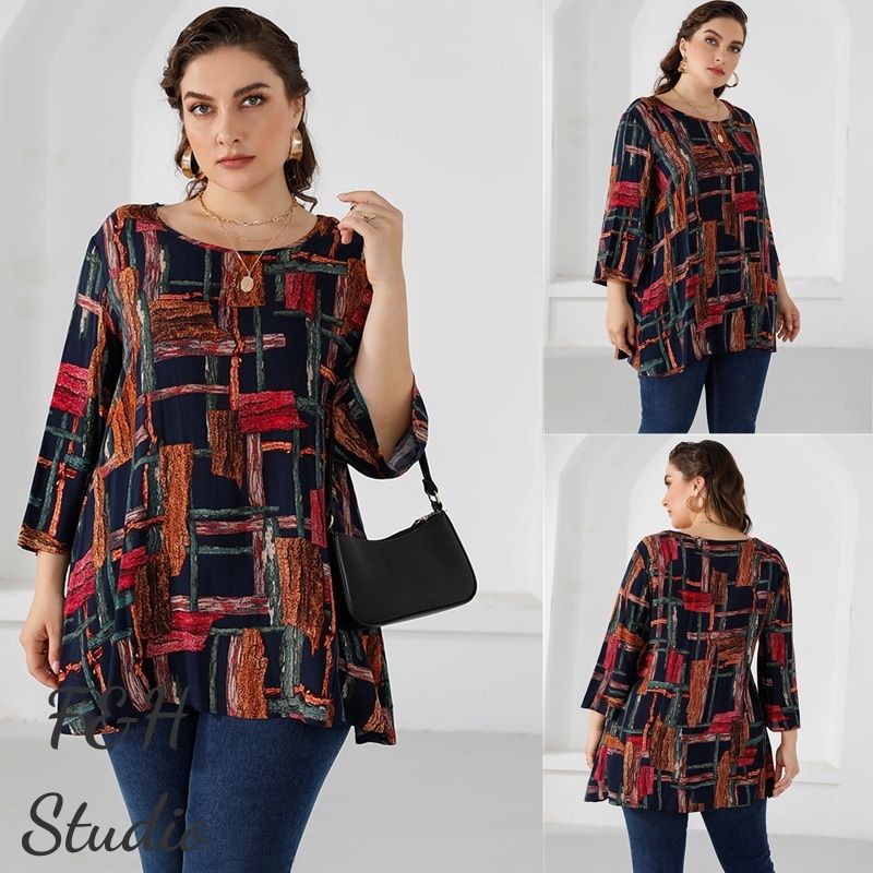 XL-5XL Round Neck Long Sleeves Office Work Blouse Plus Size Blouse 2817