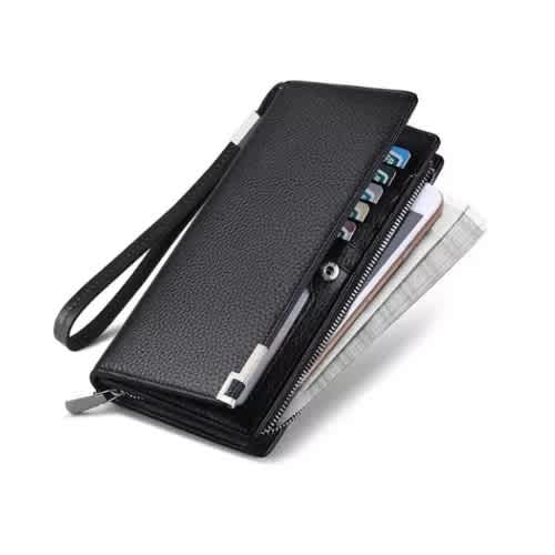 Leather Wallet With Zip Design + Free Gift - Black