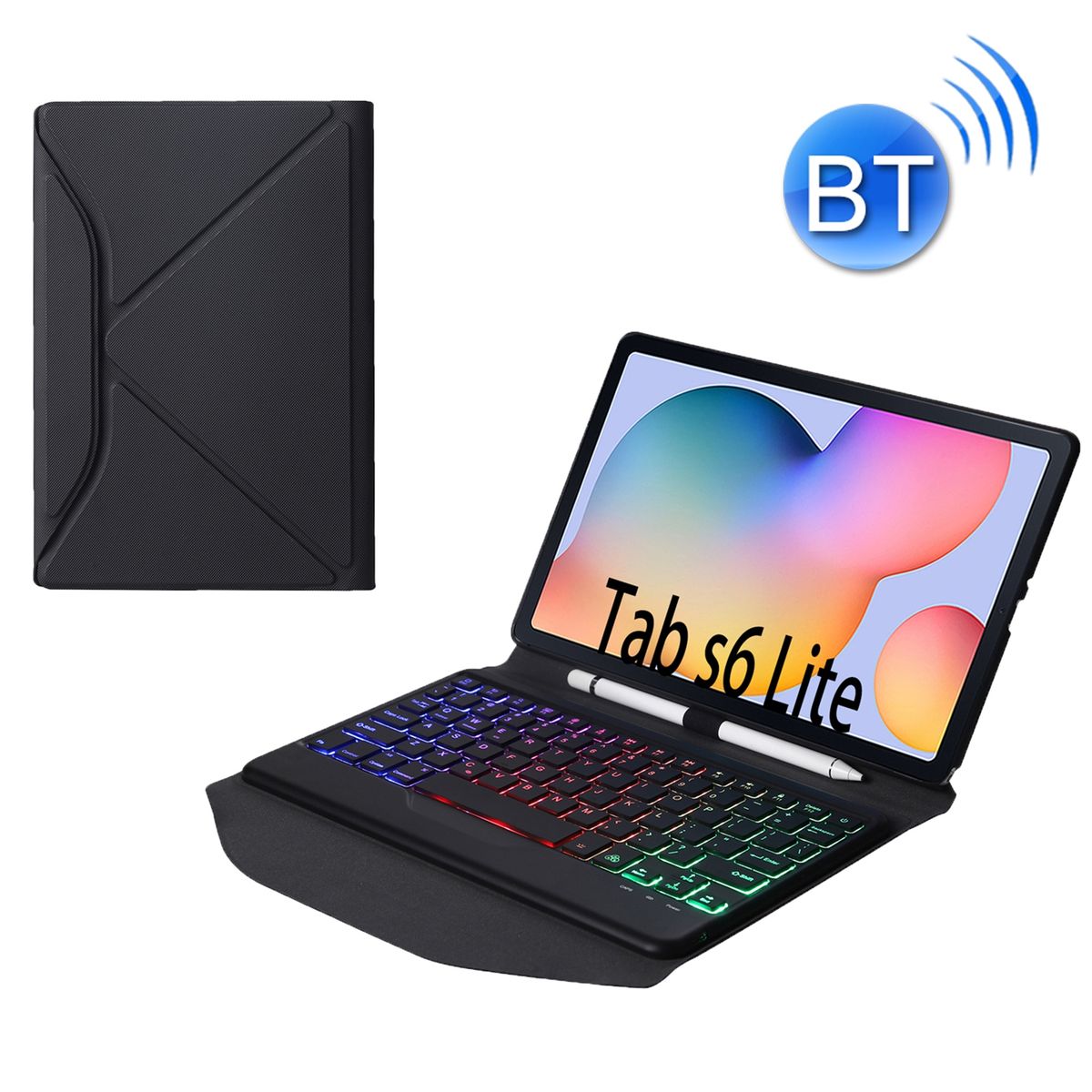 B610S Bluetooth Keyboard Leather Tablet Case For Samsung Galaxy Tab S6 Lite (Black Black)