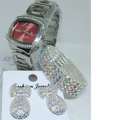 Women Silver Watch & Silver Bracelet + Earring