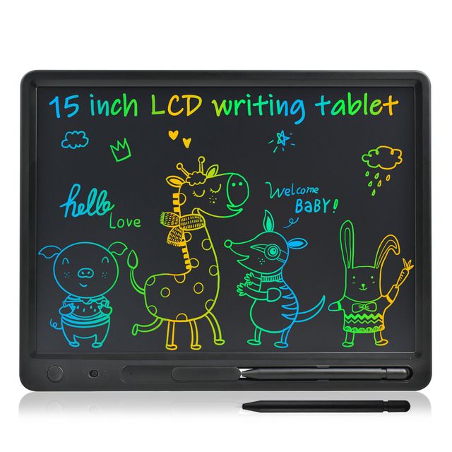 15 Inch Colorful Doodle Board Electronic LCD Writing Tool Clean Portable Tablet For Kids&Adult Learning Toys Gifts School&Office(#15 Colors Black)