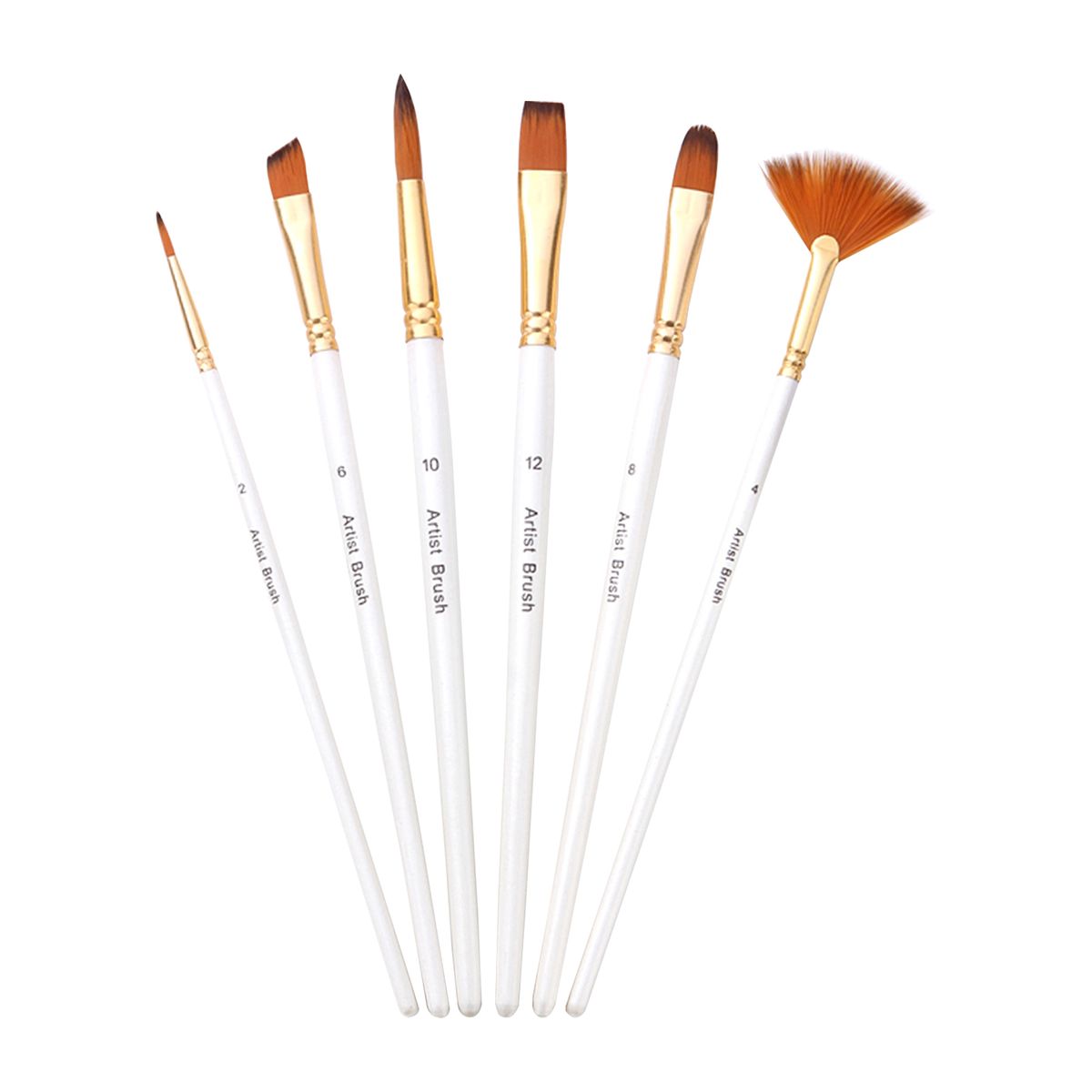 6pcs Pearl White Handle Combined Paint Brushes Set Nylon
