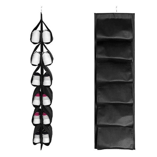 12-pocket Shoes Storage And Hanging Bag Dustproof Organizer - Black