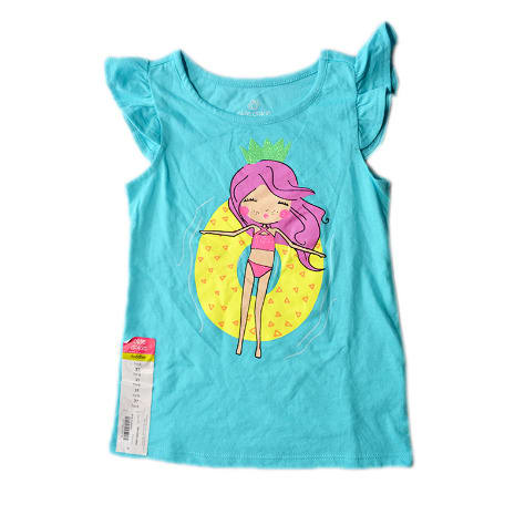 Girls Glittering Frills Sleeve Top- Blue
