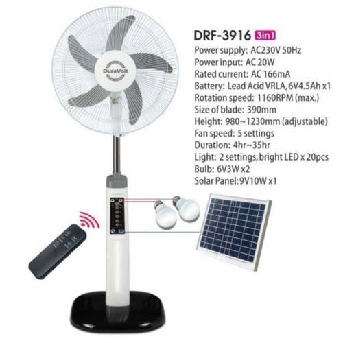 Rechargeable Remote Solar Fan 3-In-1