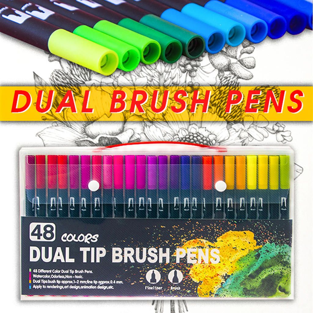 48 Color Dual Tip Brush Pens Painting Markers For Journaling Doodling