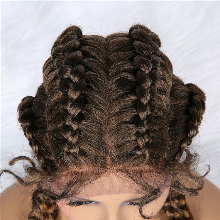 Brazilian African Long Curly Deep Wave Twist Synthetic Two Braiding Braided Hair Front Lace Wig