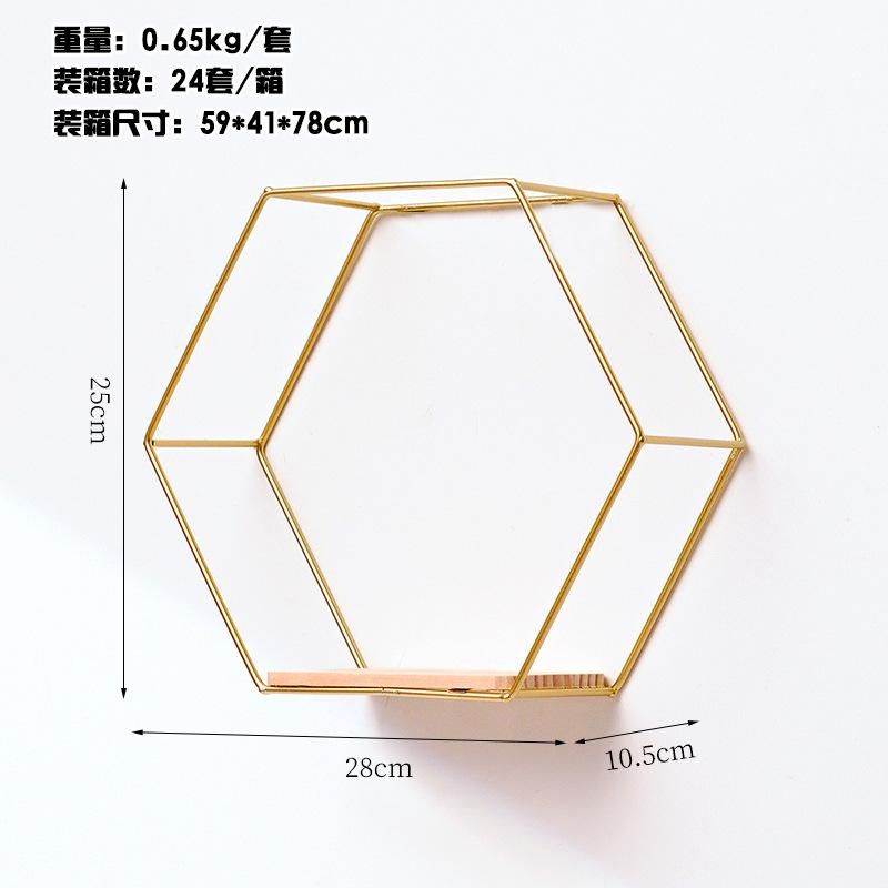 Creative wrought iron wall shelf living room wall wall hanging bedroom room wall storage rack home decoration shelf Golden large hexagon - shelf