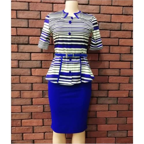 Short Sleeve Midi Work  Dress - Blue