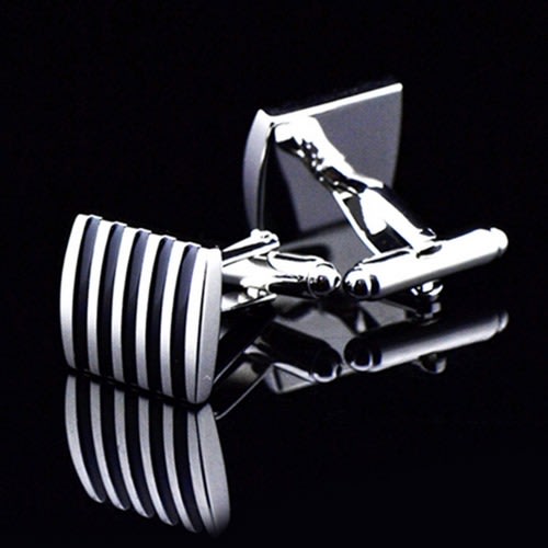 Men Shirt Cufflinks - Silver & Black + Gift Box