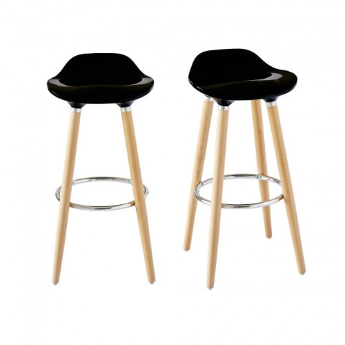 Glossy Abs Plastic Bar With Wood Legs - Set Of 2 - Black