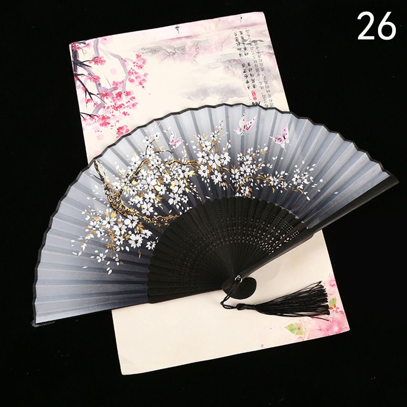 Chinese Retro Art Dance Bamboo Vintage Cloth Fans Crafts Printed Fan Fan Style Japanese Ancient Fans Decoration Folding Hand