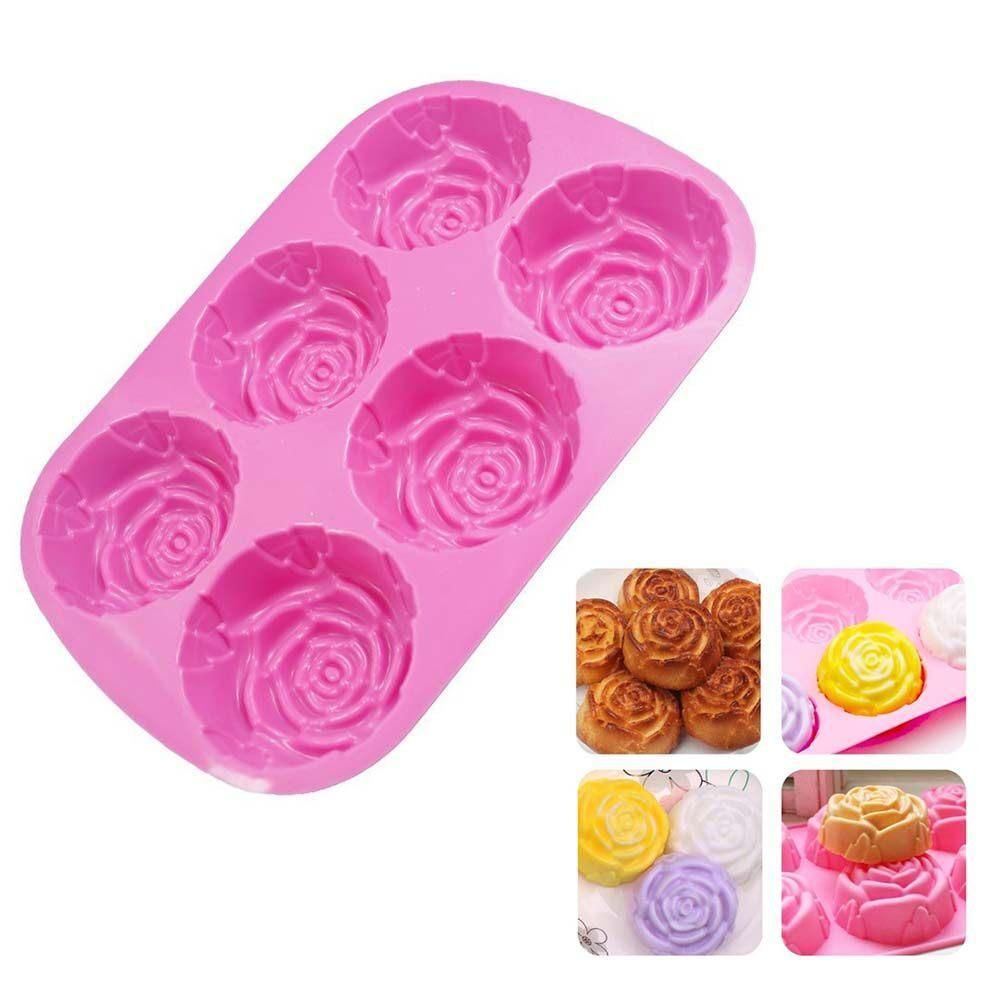 6 Cavity Rose Flower Shaped Silicone Baking Moulds for Baking Cake Chocolate