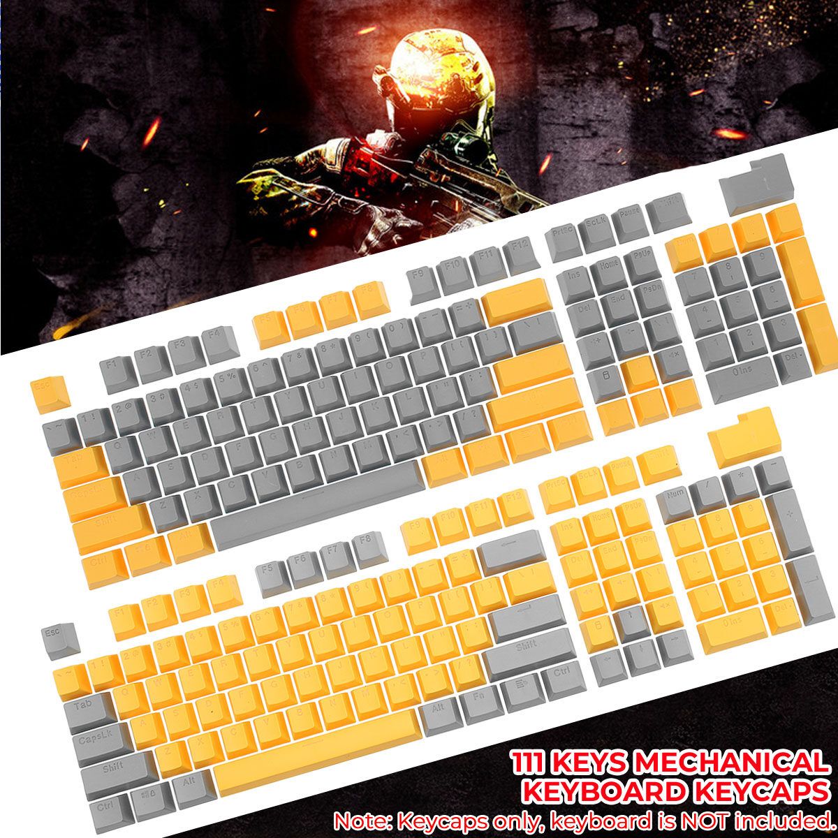 1Pc ABS Sublimation Keycaps Set 111 Keys Orange/Gray OEM Height Mechanical Gaming Keyboard Keycaps（ Keycap） Grey