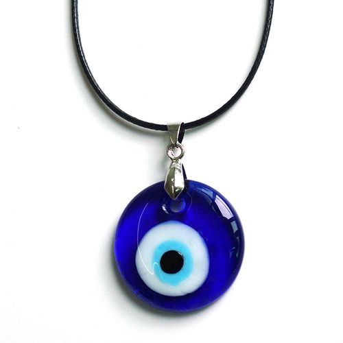 Turkish Blue Eye Glass Pendant Necklace - Blue